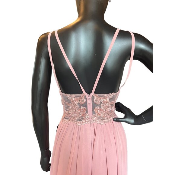 Rose Chiffon Lace Back Azazi Formal Dress - Picture 4 of 5